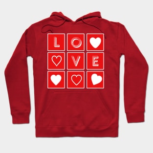 LOVE in Nine Red Boxes with Hearts Pop Art Hoodie